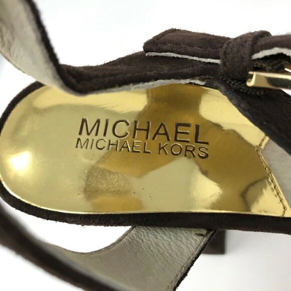 Michael Kors Platform Heels Shoes Brown Leather 9 - Picture 7 of 8